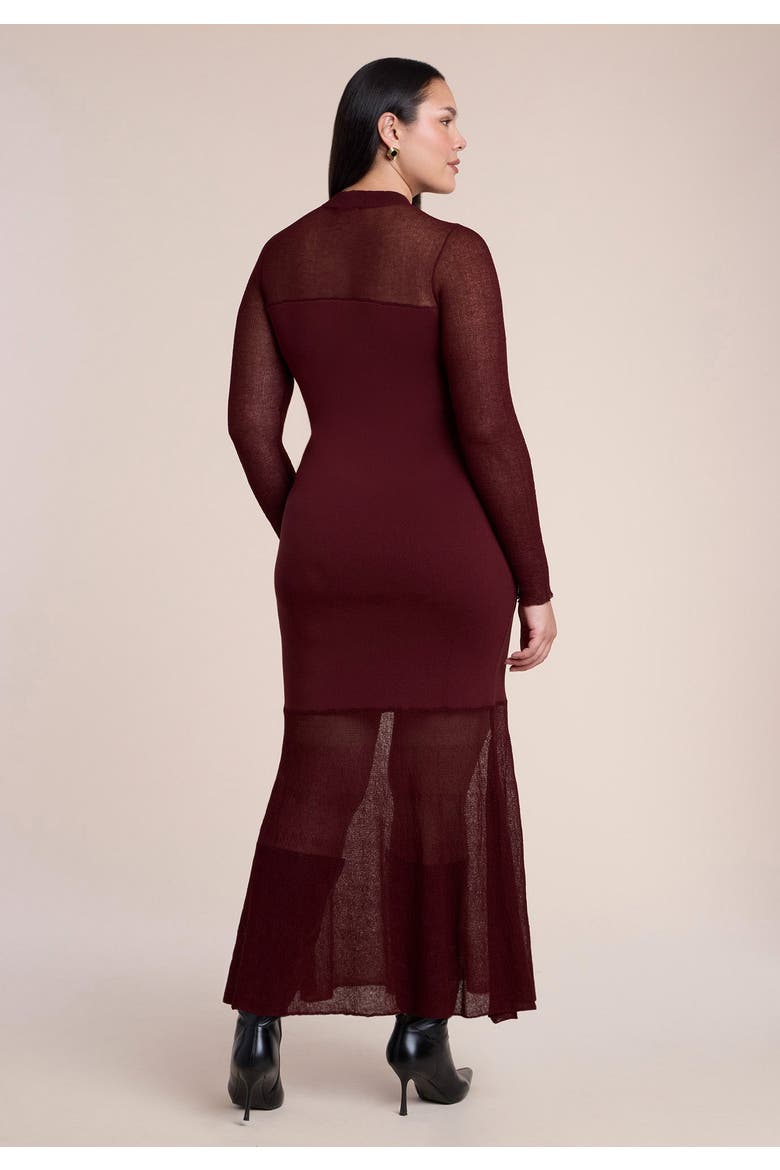 Sheer Panel Sweater Maxi Dress, Alternate, color, BURGUNDY