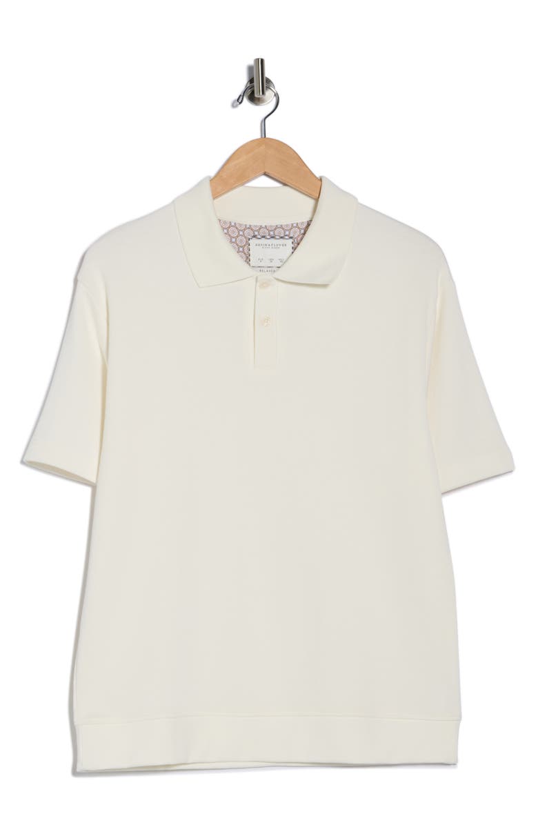 DENIM AND FLOWER Textured Cotton Knit Polo, Main, color, Off White