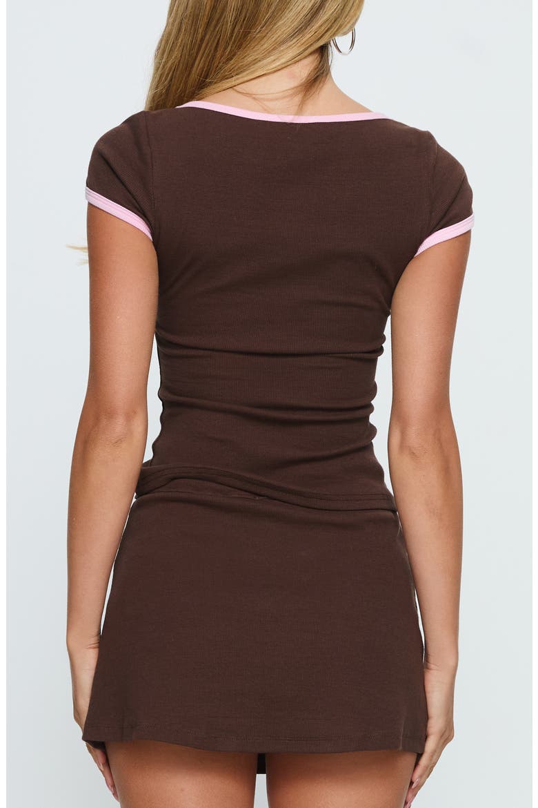 Baseline Surplice V-Neck Cap Sleeve Top, Alternate, color, BROWN / PINK