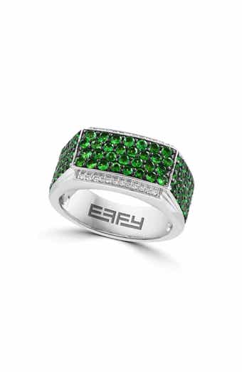 Tsavorite & Diamond Sterling Silver Band Ring