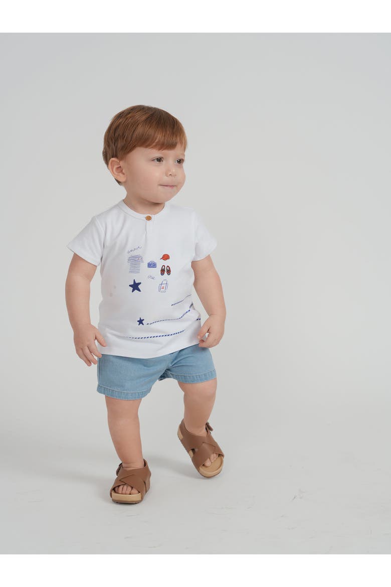 Boys 2pc Star Embroidered Denim Set - Short Sleeve Tee and Elastic Waist Shorts, Alternate, color, Denim