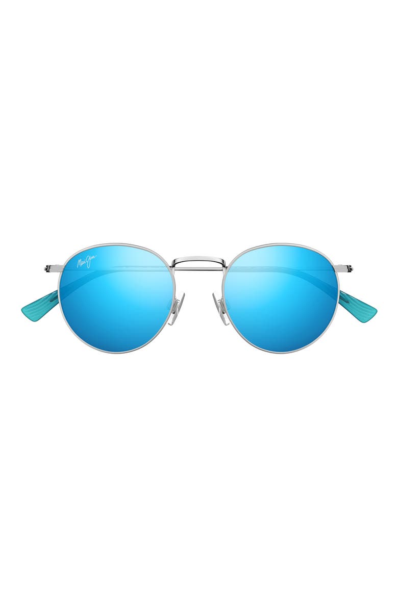 Pukaua 50mm Small Polarized Round Sunglasses, Main, color, SILVER/ BLUE HAWAII
