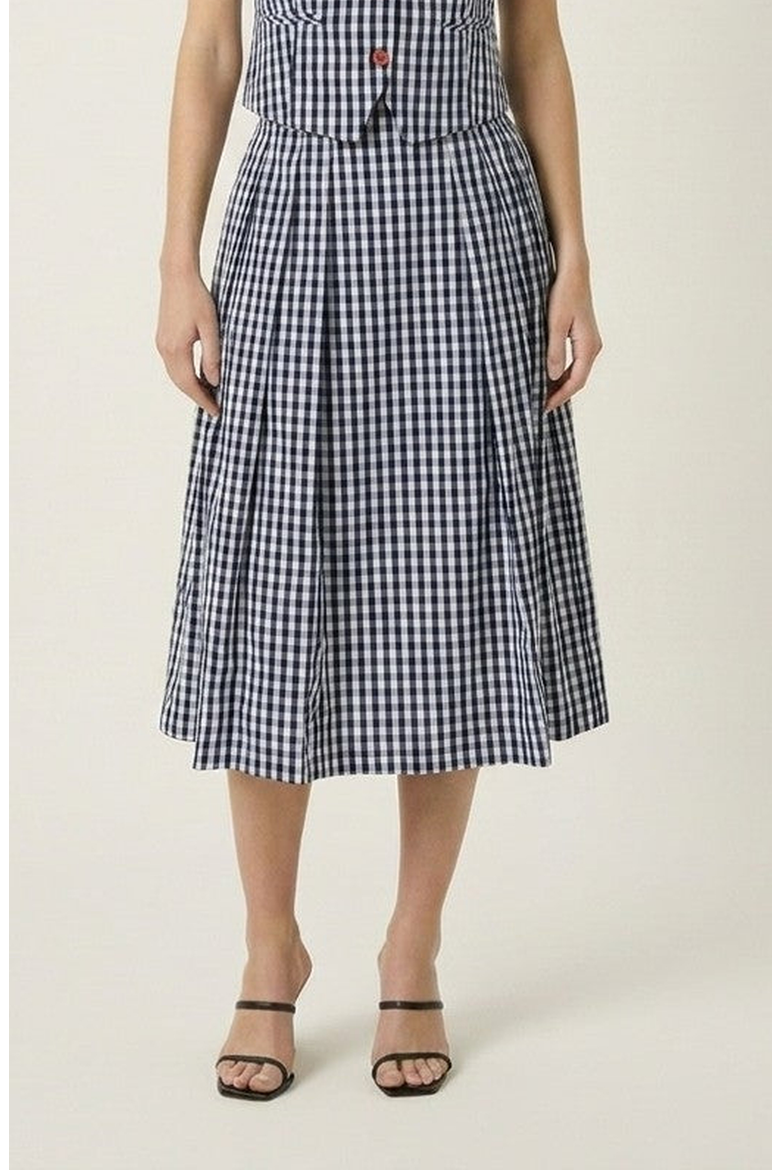 High Waist Pleated Gingham Skirt, Main, color, Blue