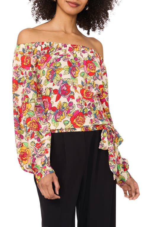 VINCE CAMUTO VINCE CAMUTO FLORAL OFF THE SHOULDER TIE HEM TOP
