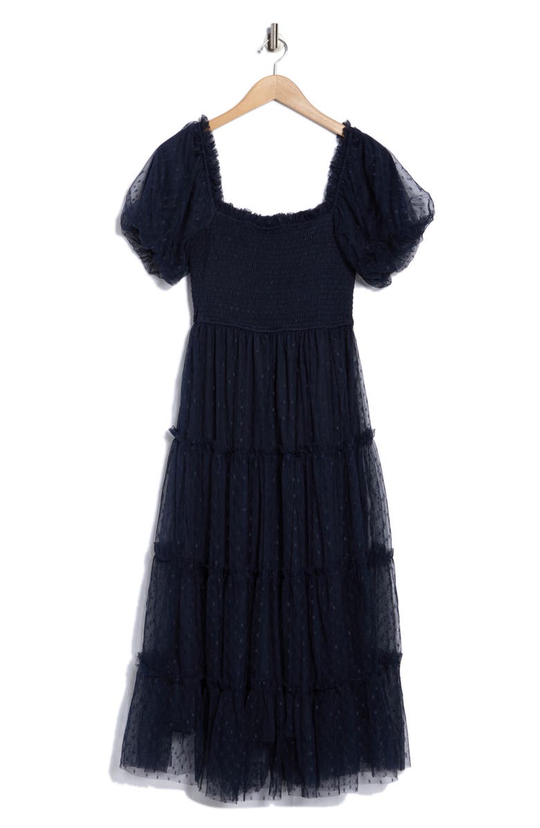 Blu Pepper Puff Sleeve Midi Dress, Alternate, color, Navy