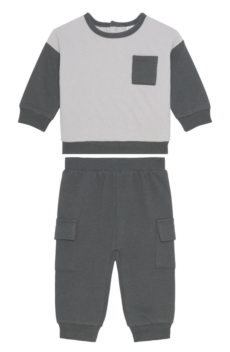 PL Baby by Petit Lem Quilted Top & Joggers Set, Main, color, Dark Grey