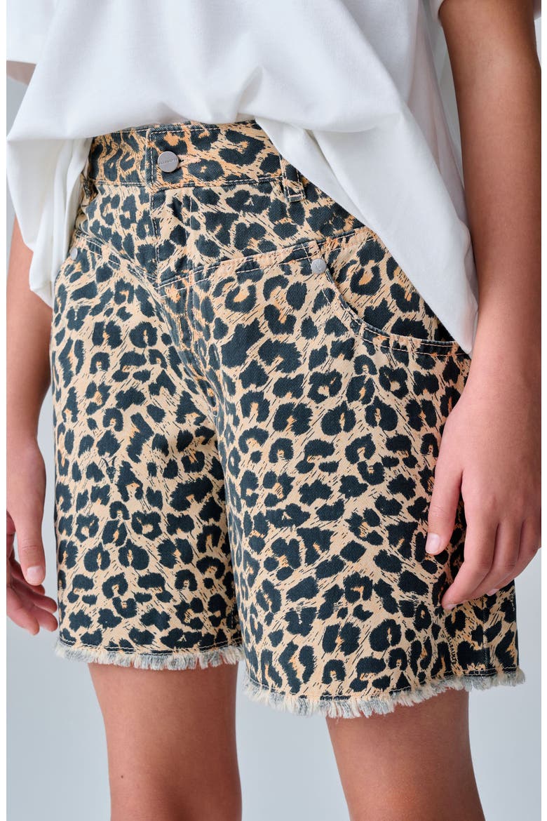 Kids' Leopard Print Denim Shorts, Alternate, color, BROWN