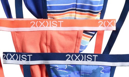 2(x)ist Assorted 4-pack Stretch Cotton Jock Strap In Camelia/festivestripe/dazzling