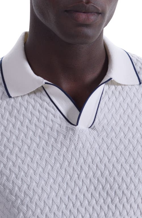 Bugatchi Johnny Collar Basket Stitch Cotton Blend Polo Sweater In White