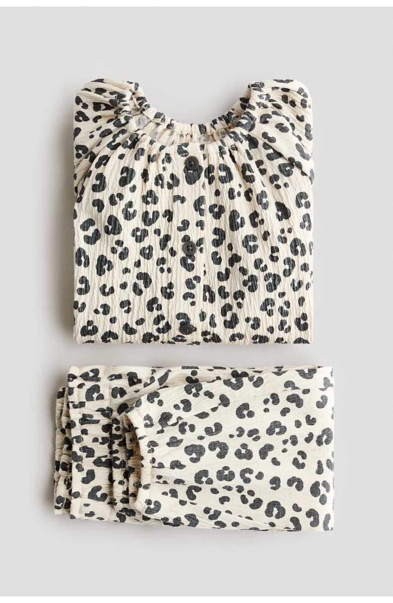 H&M 2-piece Crinkled Jersey Set, Alternate, color, Cream/Leopard Print