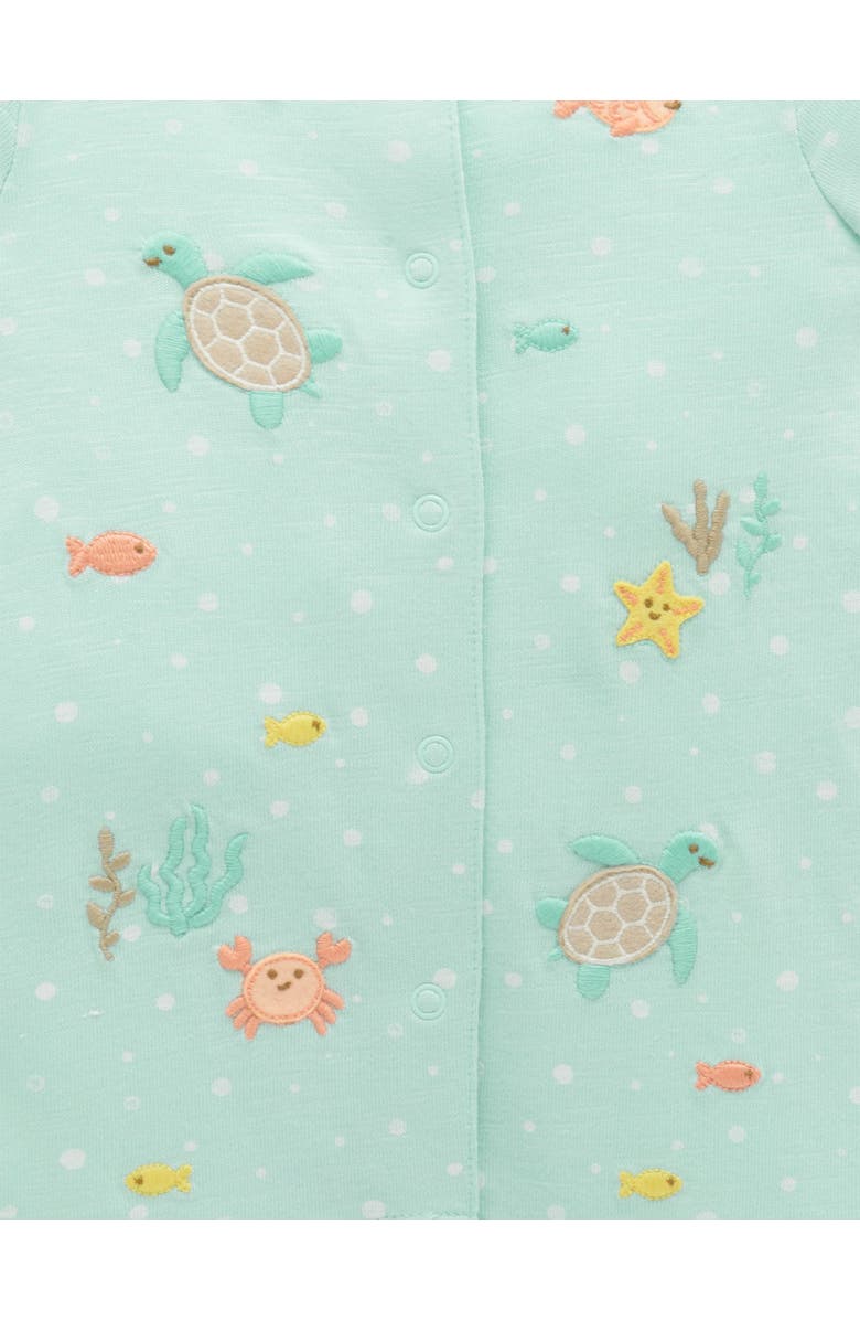 Purebaby Under the Sea Short Button Up Romper, Alternate, color, Seafoam Bubbles Print