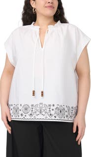 Vince Camuto Embroidered Tie Neck Top
