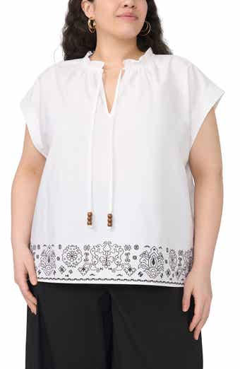 Embroidered Tie Neck Top