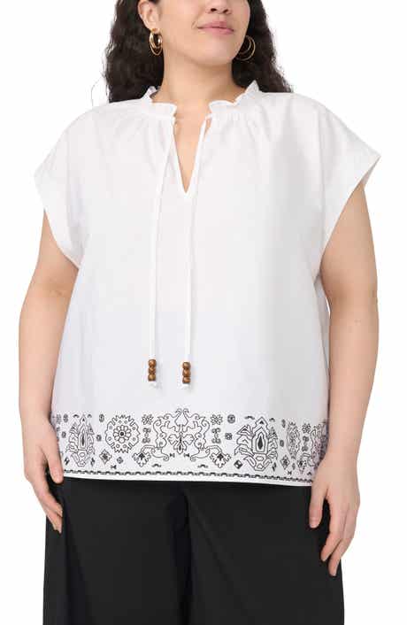 Embroidered Tie Neck Top