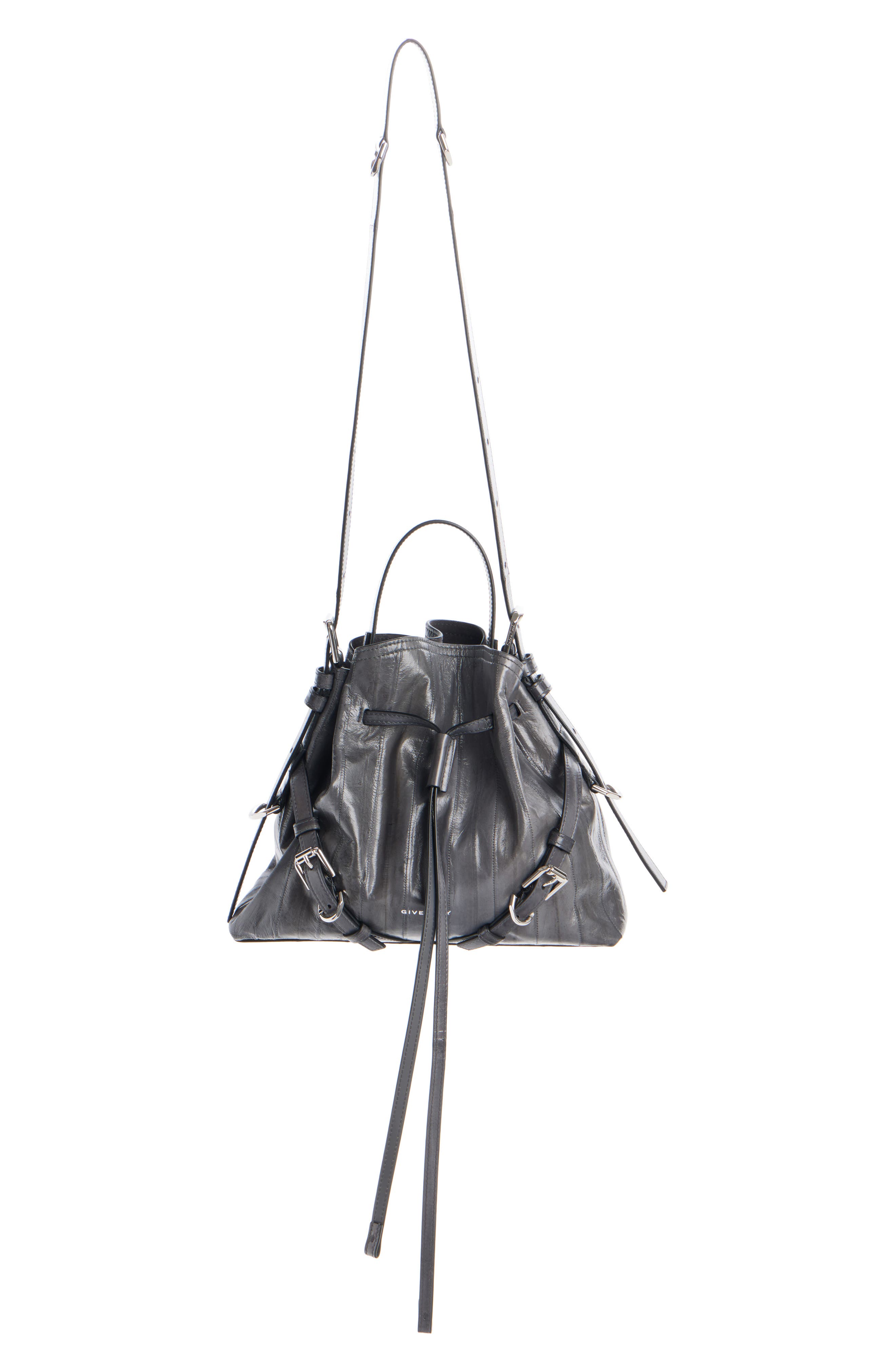 Small Voyou Eel Skin Bucket Bag, Alternate, color, DARK GREY