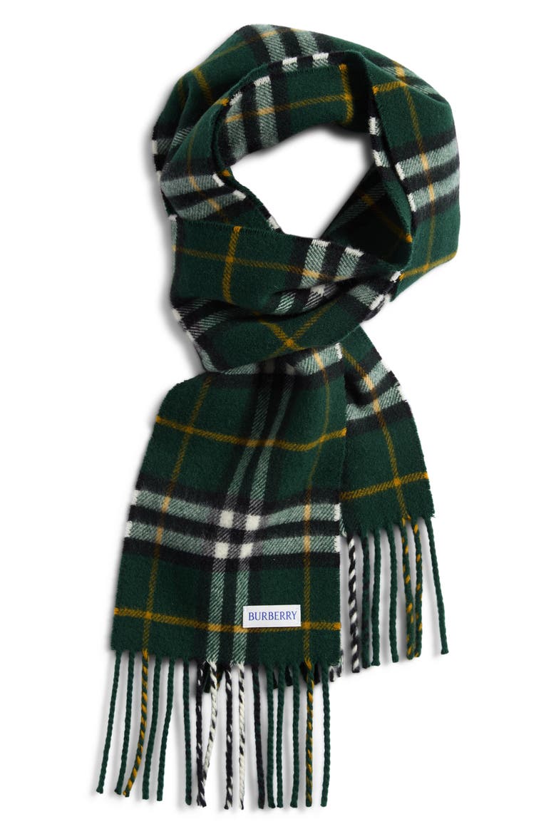 Medium Check Cashmere Scarf, Alternate, color, DARK FERN GREEN