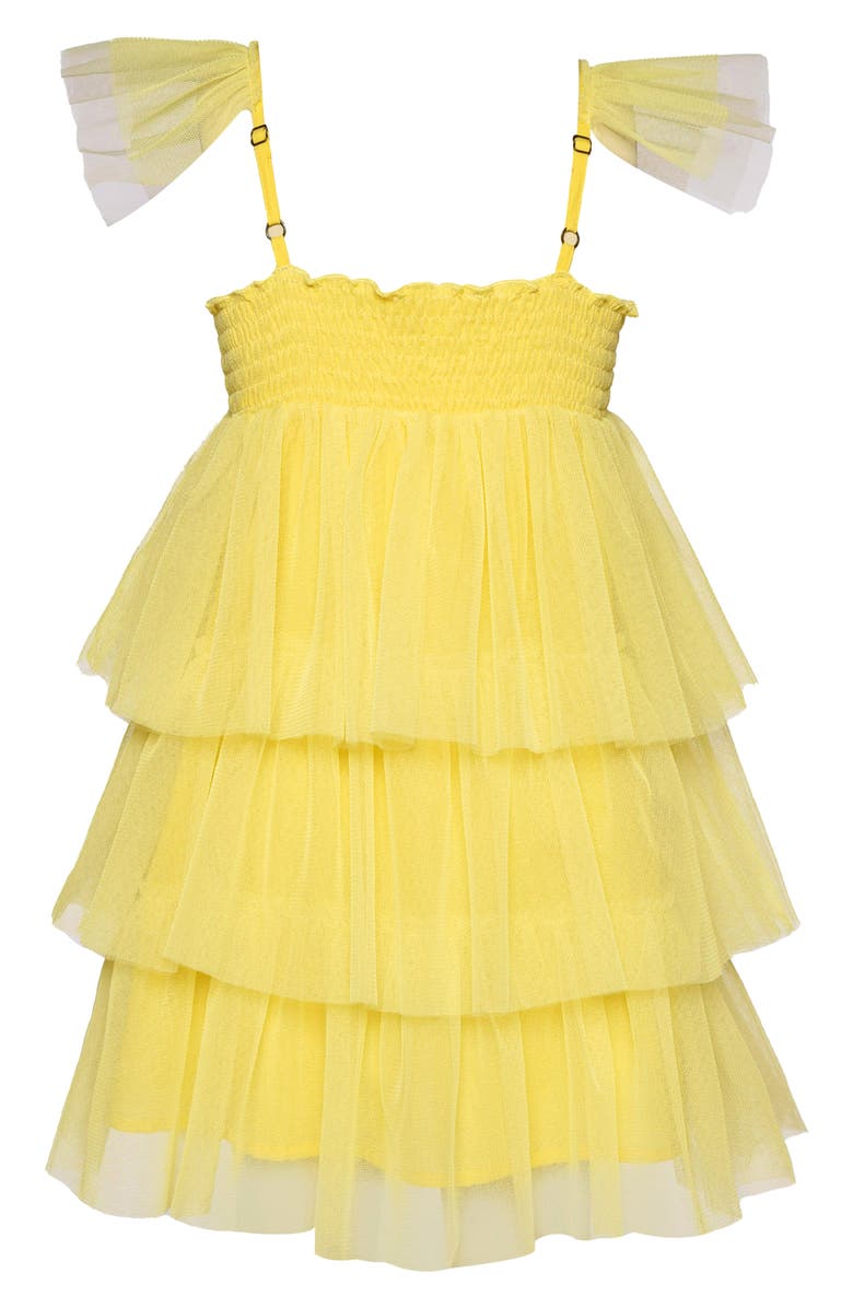 Baby Sara Kids' Flower Appliqué Tiered Tulle Dress, Alternate, color, Yellow