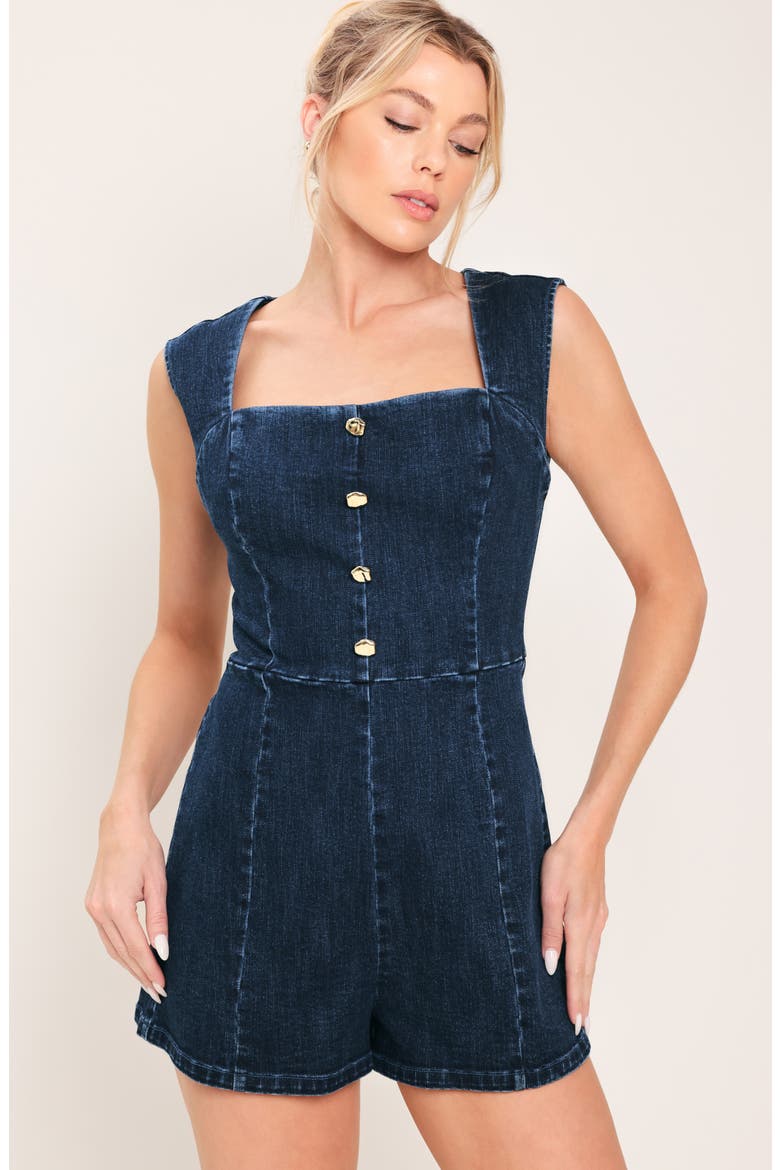 Square Neck Denim Romper, Alternate, color, DARK INDIGO