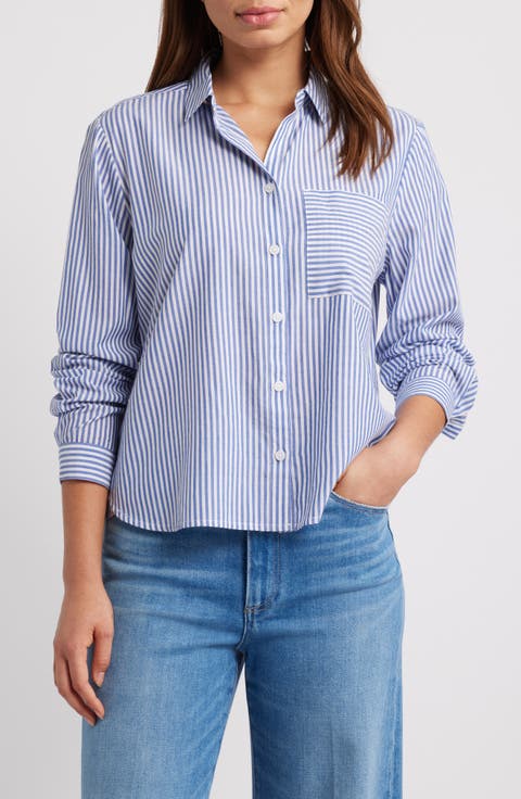 Candy Stripe Cotton Blend Button-Up Shirt