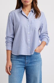 beachlunchlounge Candy Stripe Cotton Blend Button-Up Shirt