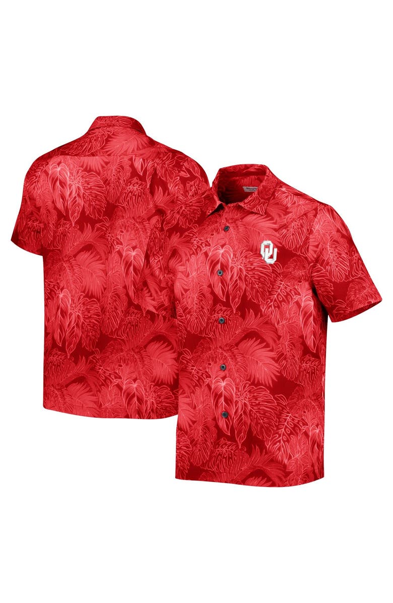 Tommy Bahama Men's Tommy Bahama Crimson Oklahoma Sooners Coast Luminescent Fronds IslandZone Button-Up Camp Shirt, Main, color, 