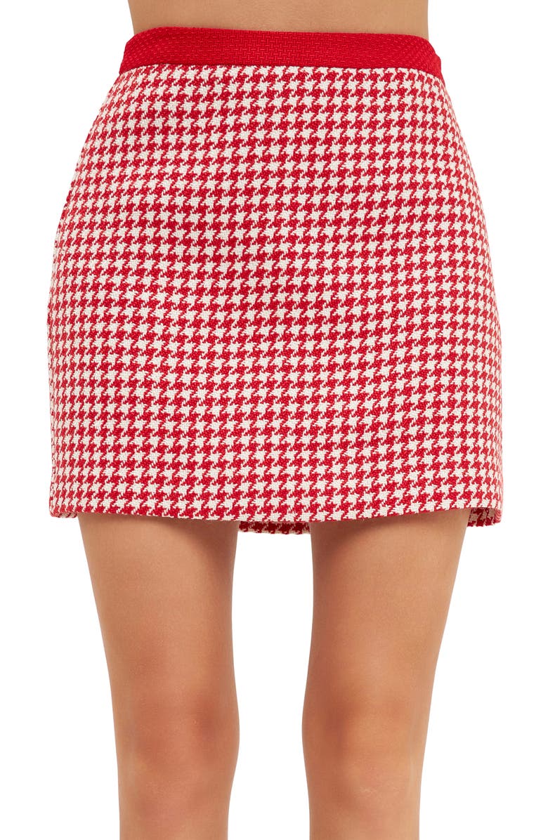 English Factory Houndstooth Tweed Miniskirt, Alternate, color, Red