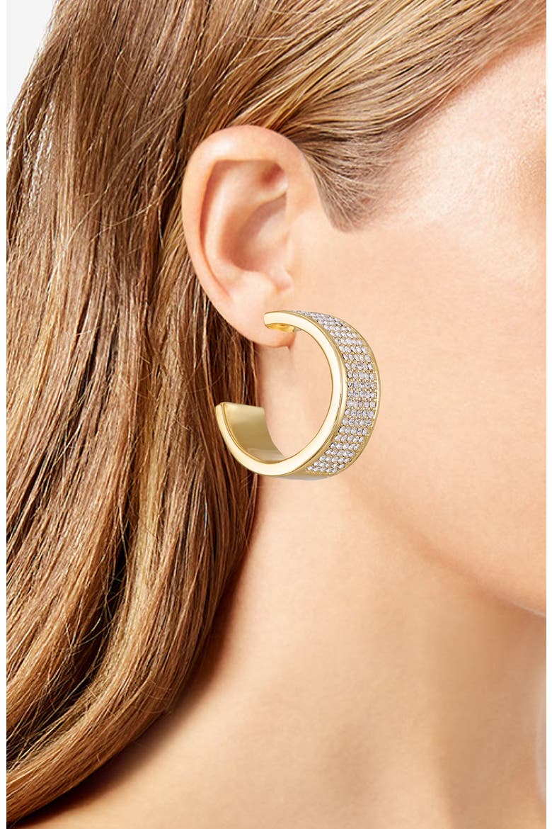 Pavé Crystal 'C' Hoop Earrings, Alternate, color, GOLD TONE
