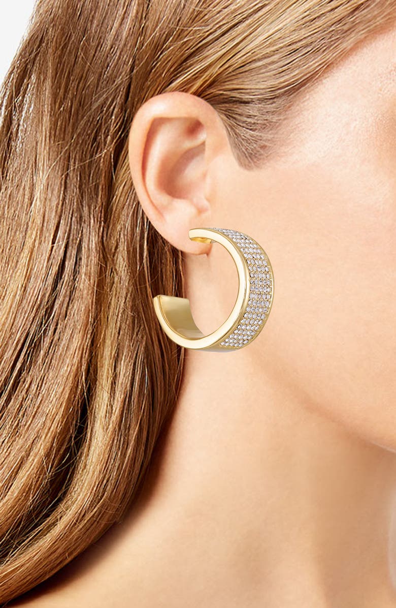 Vince Camuto Pavé Crystal 'C' Hoop Earrings, Alternate, color, Gold Tone