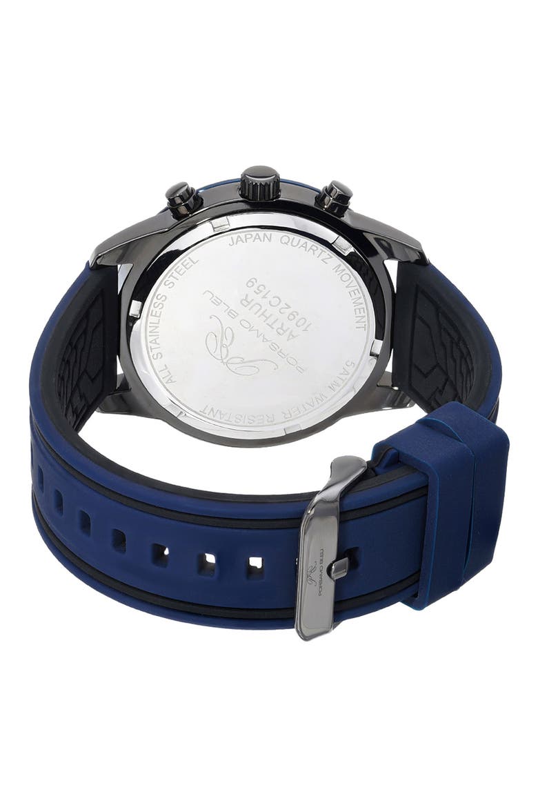Men's Arthur Chronograph Silicone Strap Watch, 44mm, Alternate, color, BLUE/GUNMETAL