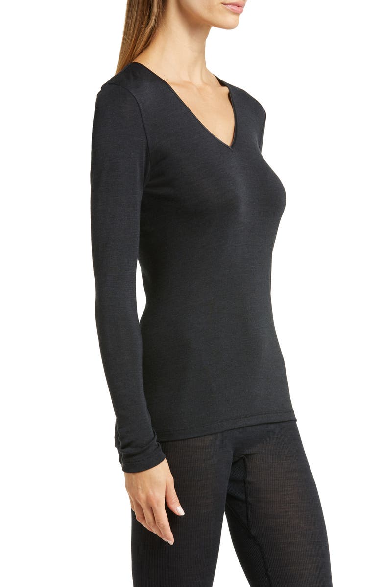 Hanro V-Neck Wool & Silk Top, Alternate, color, 