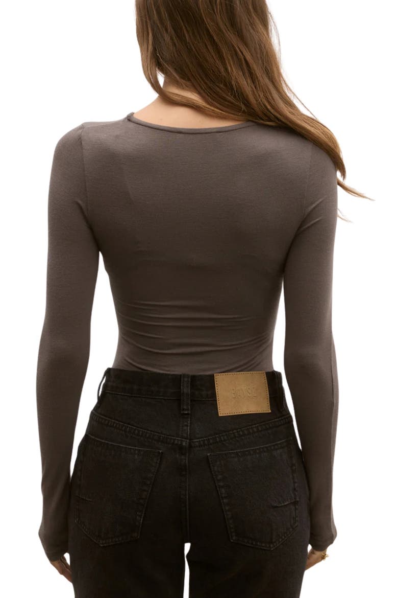 Edie Twisted Long Sleeve Bodysuit, Alternate, color, SMOKE