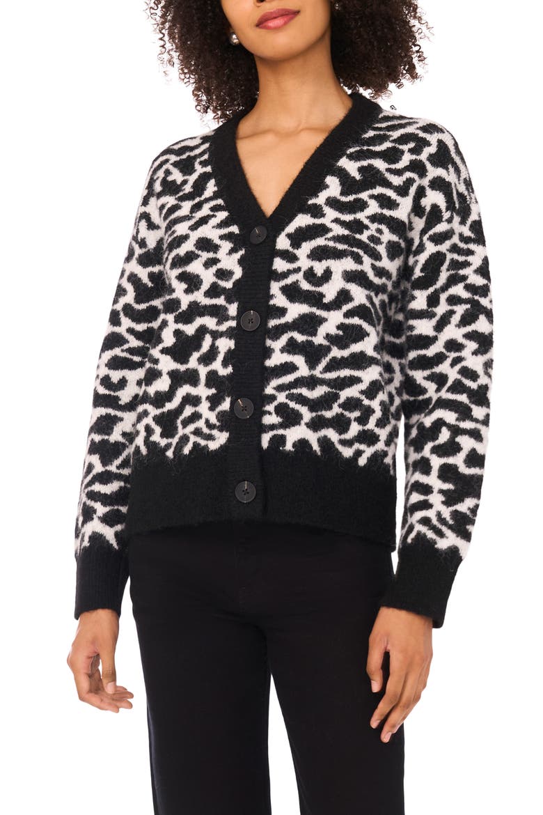 Animal Print Cardigan, Main, color, RICH BLACK