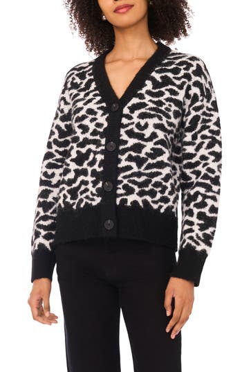 Halogen ® Animal Print Cardigan In Black