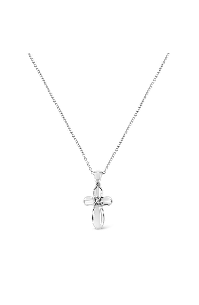 Haus of Brilliance .925 Sterling Silver Prong-Set Diamond Accent Floral Cross Pendant Necklace, Alternate, color, White