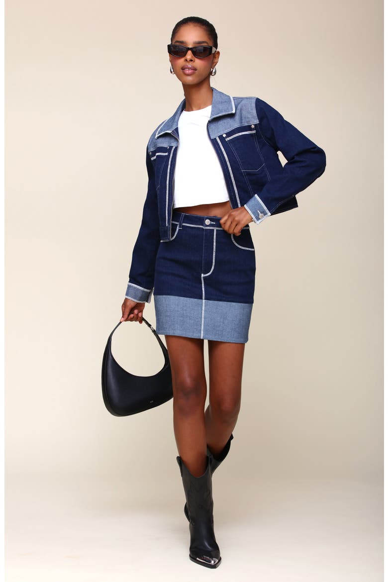 Contrast Cuff Denim Miniskirt, Alternate, color, DARK RINSE WASH