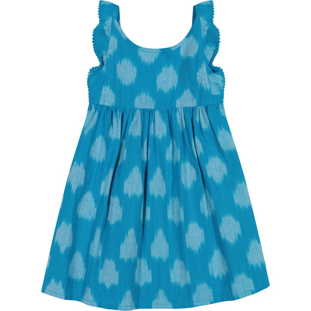 Mer St. Barth Daphne Girl's Flutter Sleeve Dress Cerulean Blue Ikat In Blue