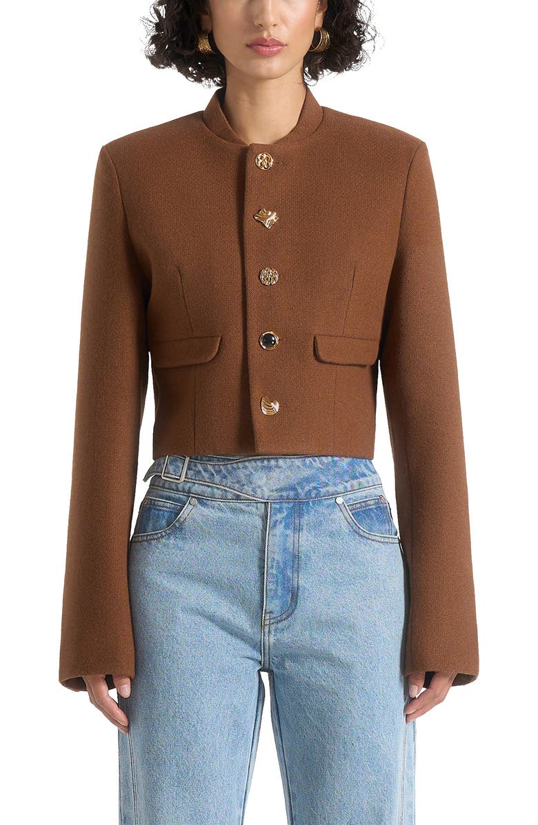 Manière De Voir Evana Structured Wool Jacket With Mixed Buttons, Alternate, color, Rust