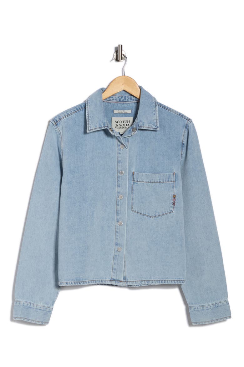 Long Sleeve Crop Denim Shirt, Alternate, color, KINGSTON