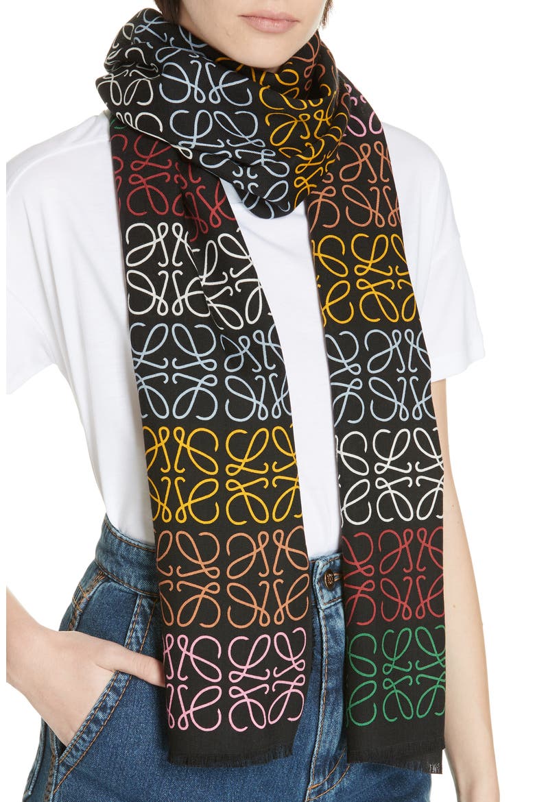 Monogram Stripe Scarf, Alternate, color, MULTICOLOR/ BLACK