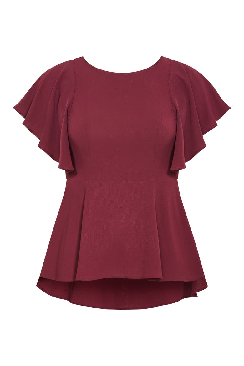 Romantic Mood Flutter Sleeve Peplum Top, Alternate, color, BERRY