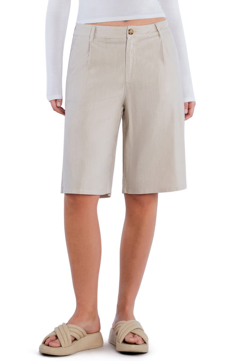 HINT OF BLU Chill Pleated Mid Rise Denim Bermuda Shorts, Main, color, Moonbeam