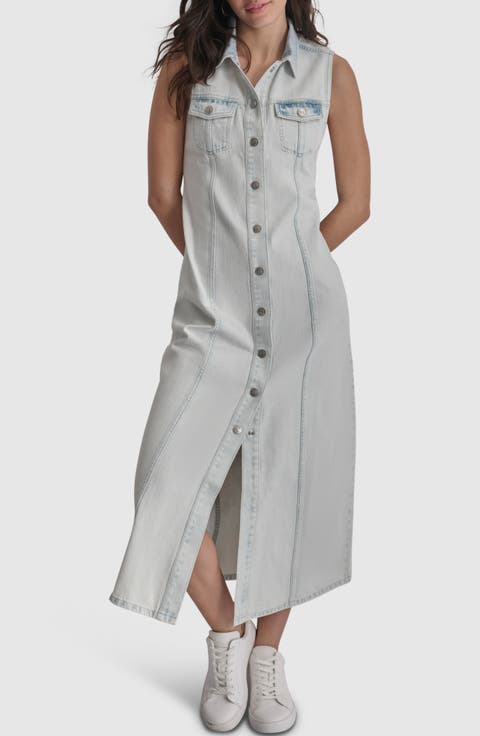Sleeveless Denim Maxi Shirtdress