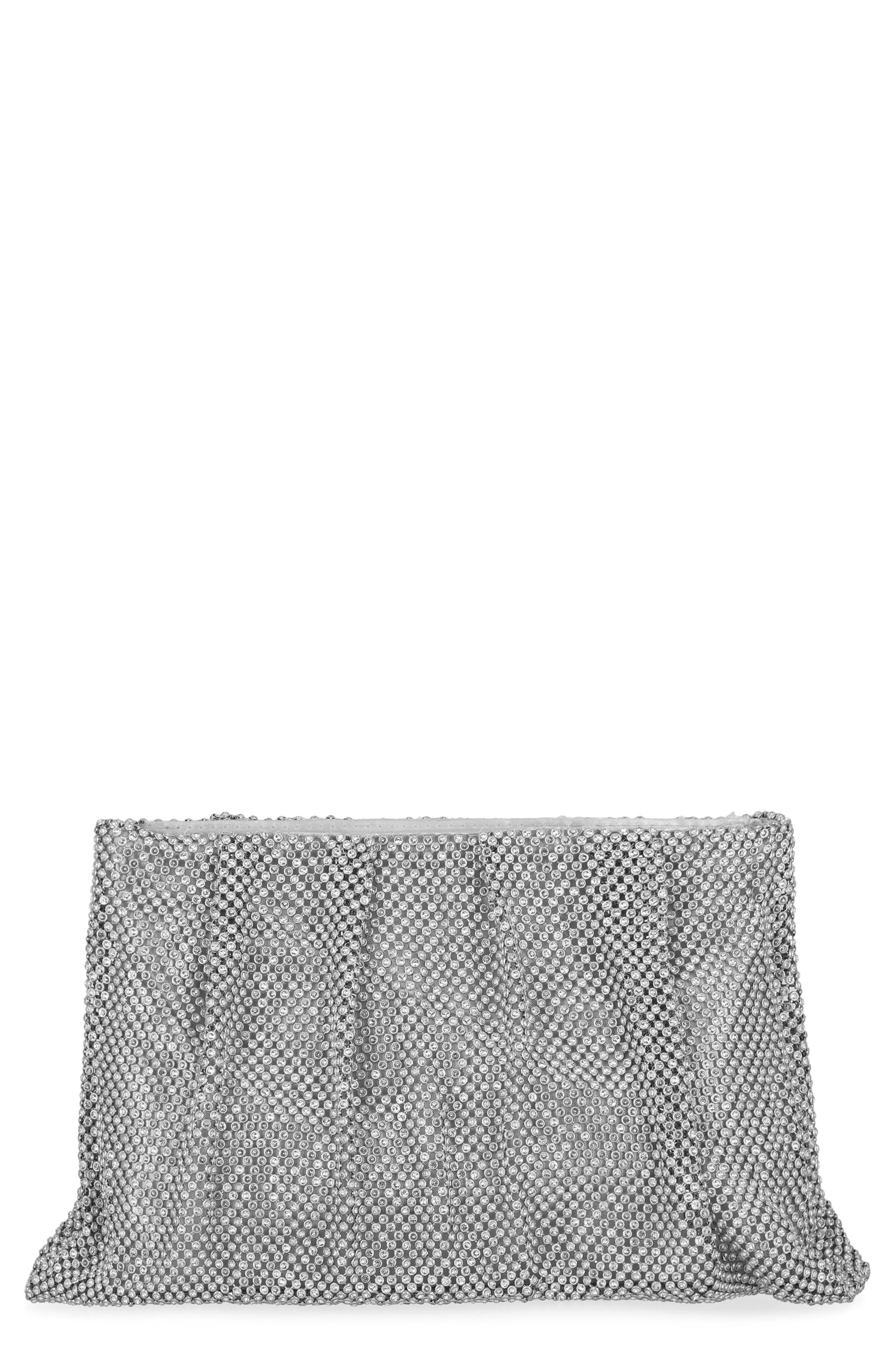 Jessica McClintock Francis Crystal Drape Clutch, Main, color, 42N-Silver