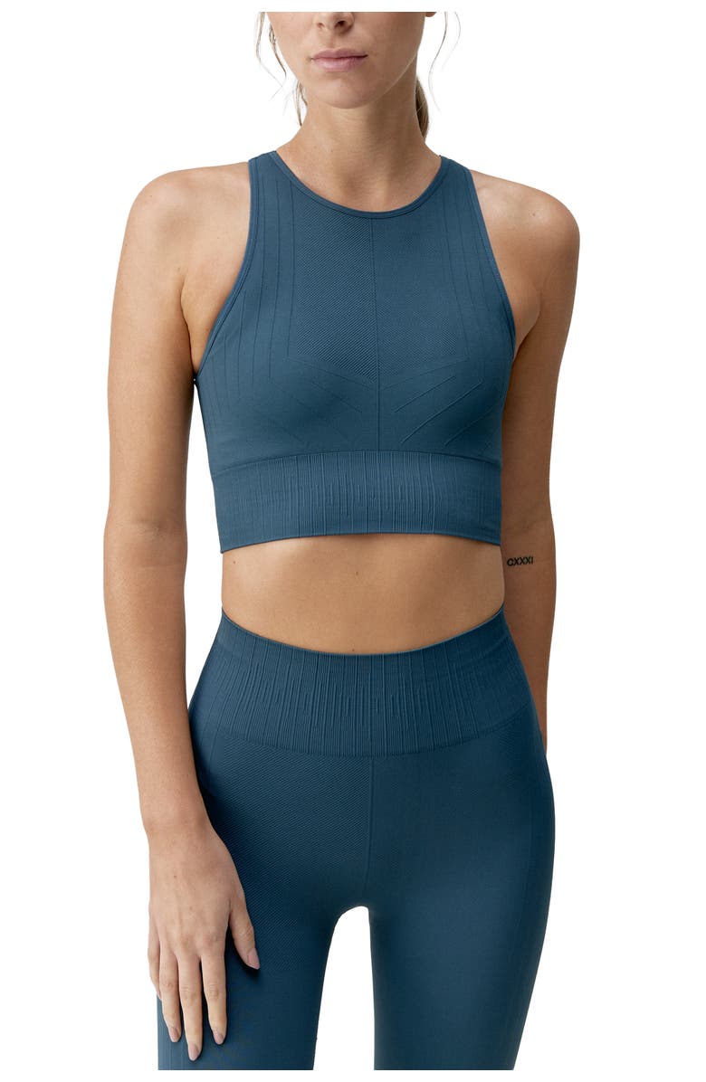 Born Living Yoga Nawal Medium Support Seamless Sport Top, Main, color, Stormy Grey