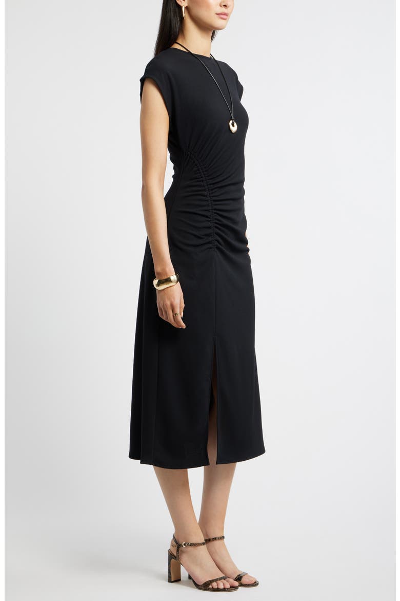Side Ruched Knit Midi Dress, Alternate, color, BLACK