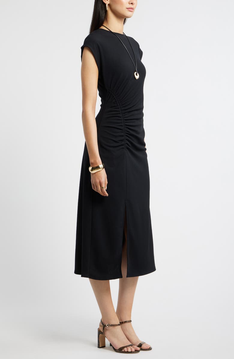 Nordstrom Side Ruched Knit Midi Dress, Alternate, color, Black