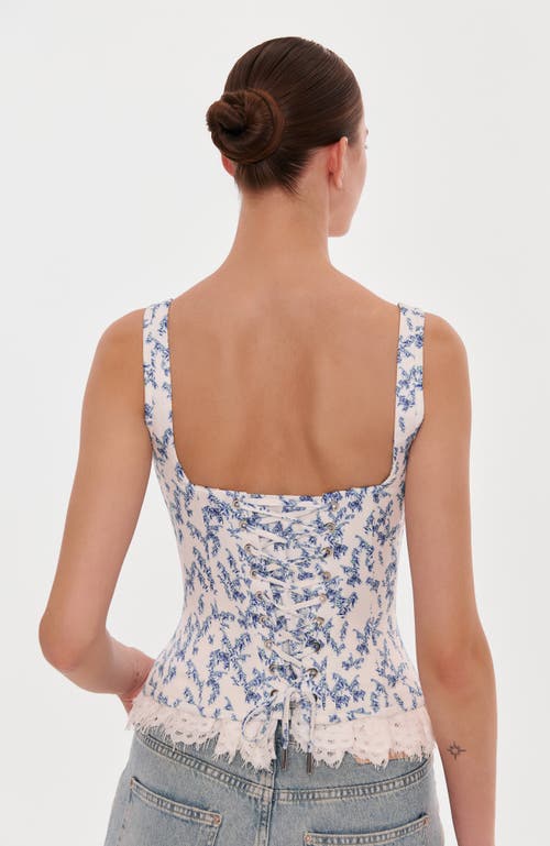 Milla Blue Lavender Corset On Straps With Bows And Ribbon Lacing In White