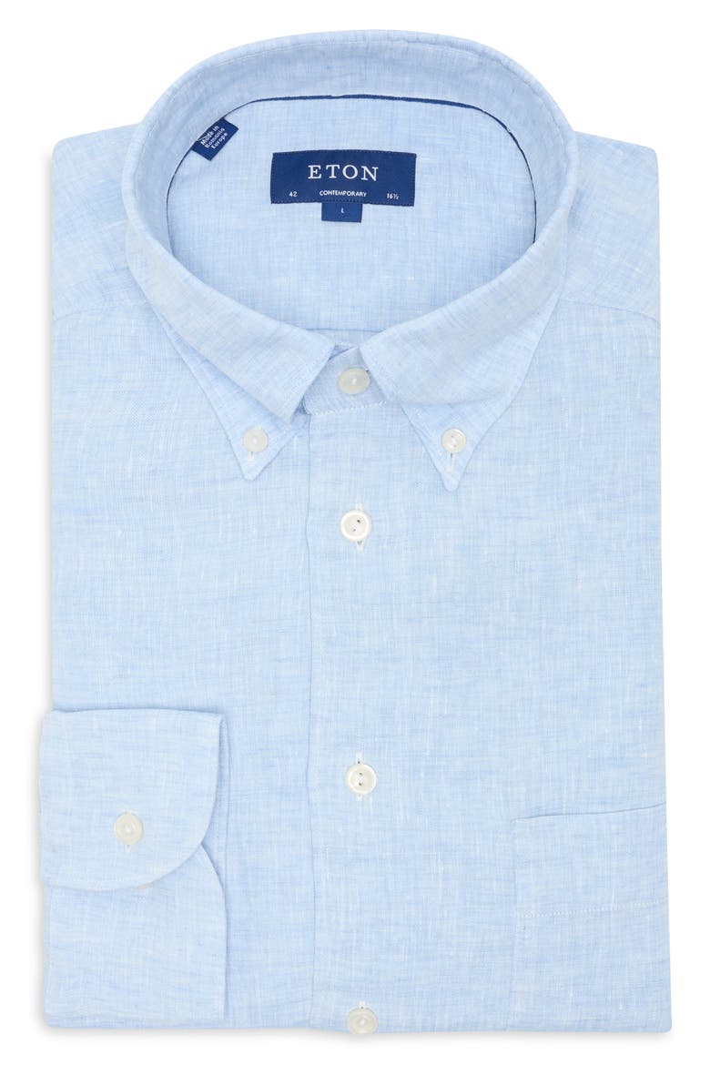 Contemporary Fit Linen Dress Shirt, Main, color, BLUE