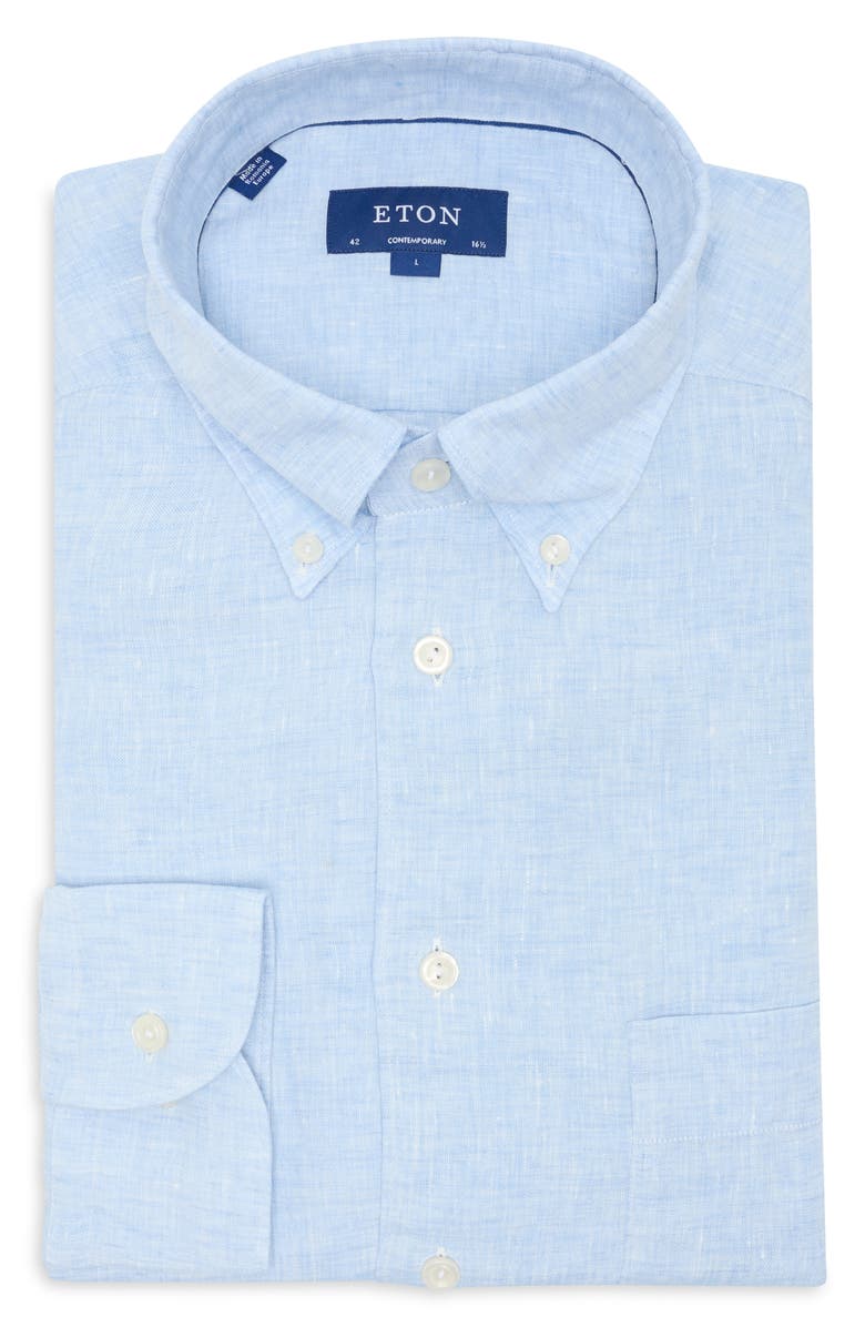 Eton Contemporary Fit Linen Dress Shirt, Main, color, 