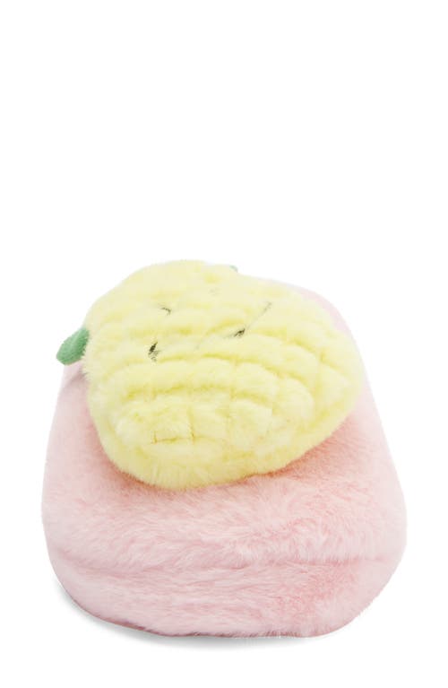Joe Boxer Happy Pineapple Faux Fur Slipper In Pink